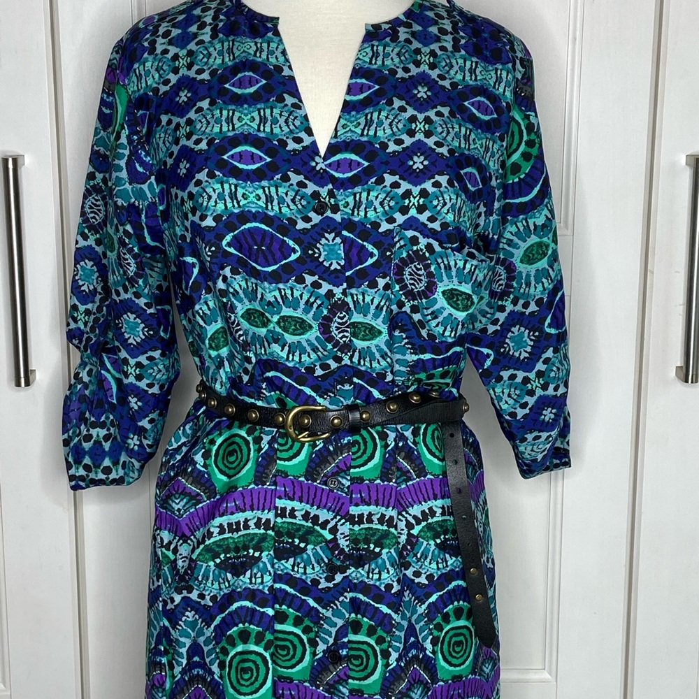 Anthropologie Maeve Ikat Frequencies Shirt Dress M - Picture 4 of 8
